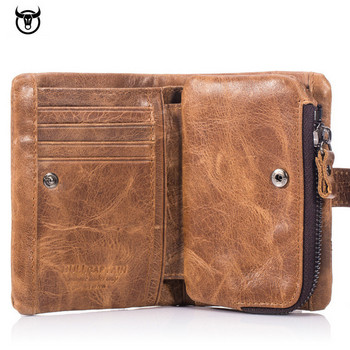 Γνήσιο Crazy Horse Leather Ανδρικά πορτοφόλια Vintage Trifold Πορτοφόλι Πορτοφόλι με φερμουάρ Κέρμα Τσέπη Δέρμα αγελάδας Δερμάτινο πορτοφόλι για άνδρες