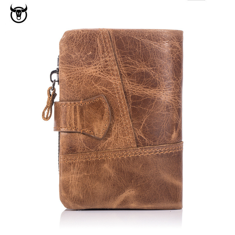 Eredeti Crazy Horse bőr férfi pénztárca Vintage háromrészes pénztárca cipzáros érme zsebes pénztárca marhabőr férfi pénztárca