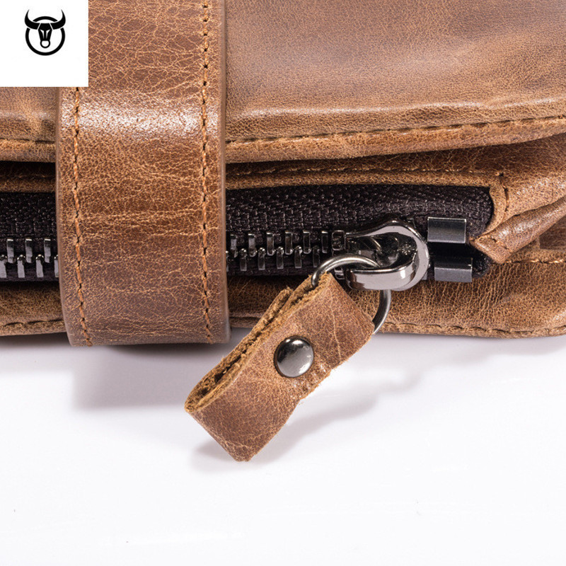 Eredeti Crazy Horse bőr férfi pénztárca Vintage háromrészes pénztárca cipzáros érme zsebes pénztárca marhabőr férfi pénztárca