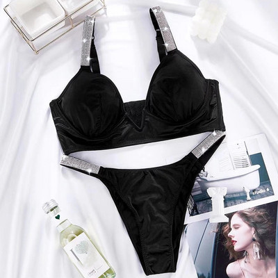 Kalnų krištolas be push up Sexy Low Back Bralette 2 vnt. Moteriškos gilios V prabangios liemenėlės Ultra ploni apatiniai moteriški apatiniai apatiniai liemenėlės