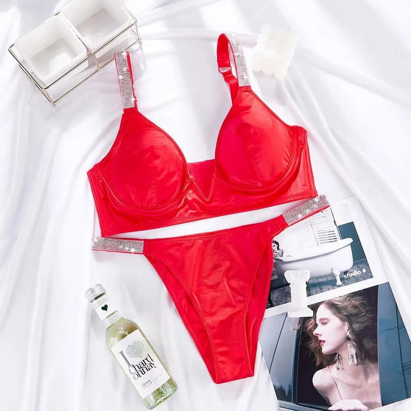 Kalnų krištolas be push up Sexy Low Back Bralette 2 vnt. Moteriškos gilios V prabangios liemenėlės Ultra ploni apatiniai moteriški apatiniai apatiniai liemenėlės