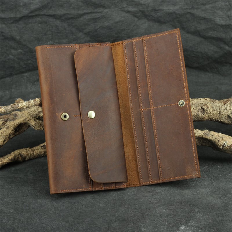 Vintage meeste pikk rahakott Käsitsi valmistatud nahast meeste siduri rahakotid rahakott Crazy hobuse nahast multifunktsionaalne kaardihoidja rahakott