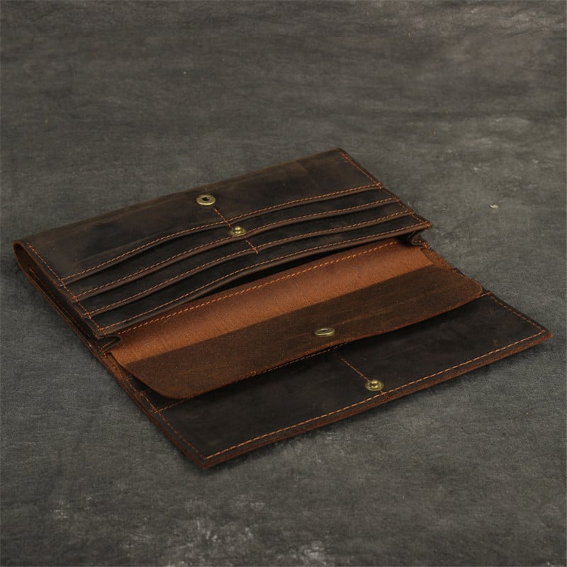 Vintage meeste pikk rahakott Käsitsi valmistatud nahast meeste siduri rahakotid rahakott Crazy hobuse nahast multifunktsionaalne kaardihoidja rahakott