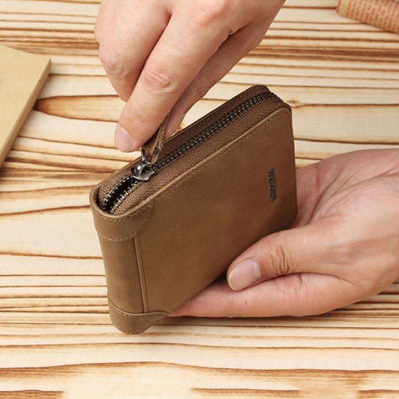 Pu bőr férfi pénztárca érme zseb, vintage pénztárcák barna kártyatárca férfiaknak luxus márkájú, rövid cipzáros érme pénztárca, 2022-es pénztartó