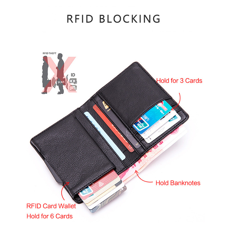 Bycobecy 2022 Fashion PU odinė vyriška piniginė FRID aliuminio dėžutės daugiafunkcinis kortelių laikiklio dėklas iššokantis kortelių laikiklis piniginė