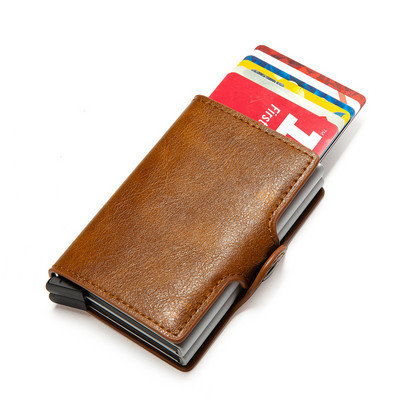 Προσαρμοσμένο όνομα RFID Business Wallet Θήκη πιστωτικής κάρτας Αλουμινένιο κιβώτιο Θήκη κάρτας Θήκη για χρήματα Κλιπ Πορτοφόλι Άνδρας Γυναικείο Δερμάτινο πορτοφόλι