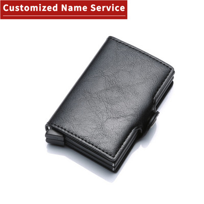 Nume personalizat RFID Portofel de afaceri Suport pentru carduri de credit Cutie de aluminiu Suport card Suport pentru agrafă pentru bani Poșetă pentru bărbați, femei, portofel din piele