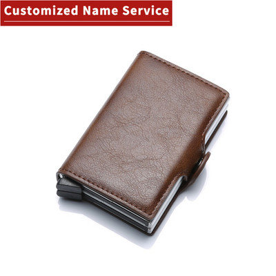 Nume personalizat RFID Portofel de afaceri Suport pentru carduri de credit Cutie de aluminiu Suport card Suport pentru agrafă pentru bani Poșetă pentru bărbați, femei, portofel din piele