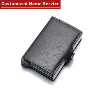 Nume personalizat RFID Portofel de afaceri Suport pentru carduri de credit Cutie de aluminiu Suport card Suport pentru agrafă pentru bani Poșetă pentru bărbați, femei, portofel din piele