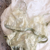 2020 Νέα εξαιρετικά λεπτά φλοράλ κεντήματα γυναικεία σέξι εσώρουχα Διαφανή φρέσκα φόρεμα για κορίτσια Πράσινο σουτιέν και σετ εσώρουχα Wire Free