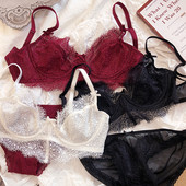 Naujas didelio dydžio BCD Cup liemenėlių rinkinys Sexy Lace Ultra plonas moteriškas apatinis trikotažas Vasarinės permatomos liemenėlės ir kelnaitės 70-85 BCD apatinis trikotažas