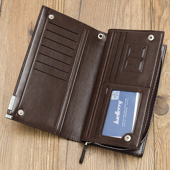 Мъжки RFID дълъг портфейл с джоб за телефон с цип ивица с голям капацитет Черно-кафява кожена чанта с пари ID Банкова карта Мъжки бизнес подарък