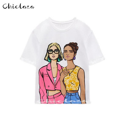CHICLAZA Ljeto 2022. Ženska modna odjeća s printom Grafičke majice kratkih rukava Ženske majice Ženske majice