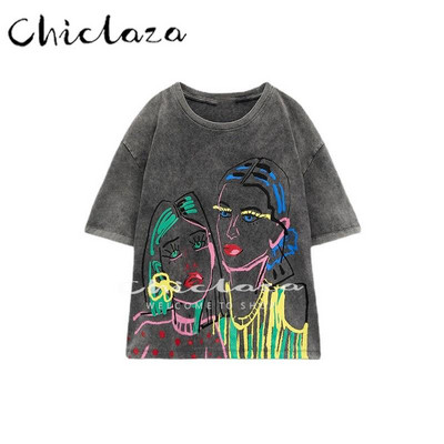 CHICLAZA Ljeto 2022. Ženska modna odjeća s printom Grafičke majice kratkih rukava Ženske majice Ženske majice
