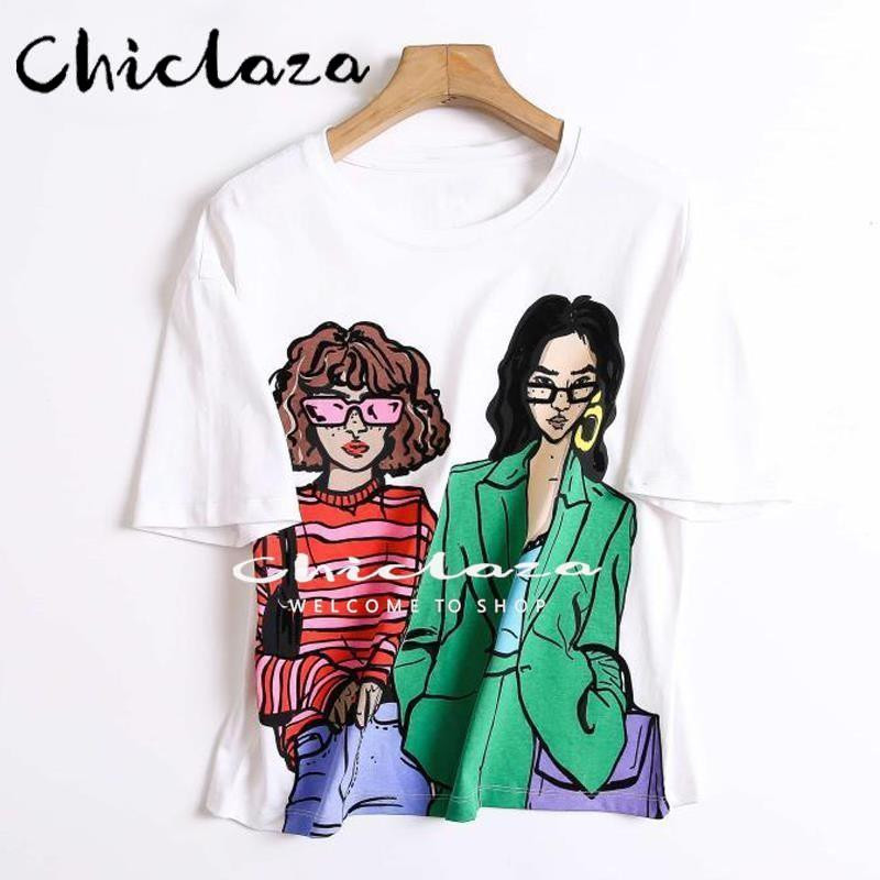 CHICLAZA Ljeto 2022. Ženska modna odjeća s printom Grafičke majice kratkih rukava Ženske majice Ženske majice