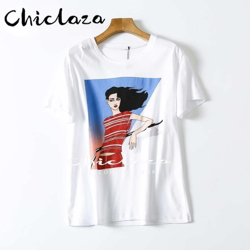 CHICLAZA Ljeto 2022. Ženska modna odjeća s printom Grafičke majice kratkih rukava Ženske majice Ženske majice