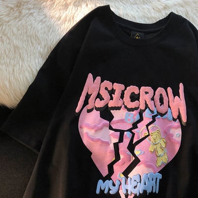 Armas puuvillane karu t-särk tänavariided suvine ülisuur t-särk naiste harajuku lühikeste varrukatega topid T-särk hip hop lips värvitud naljakad ts