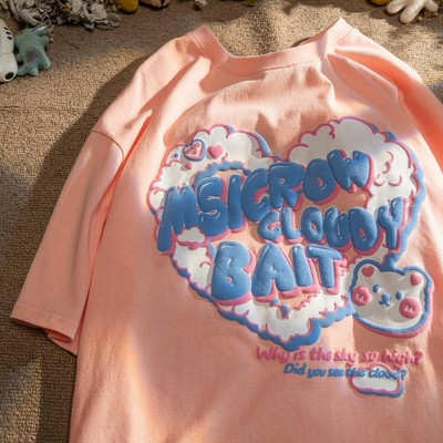 Armas puuvillane karu t-särk tänavariided suvine ülisuur t-särk naiste harajuku lühikeste varrukatega topid T-särk hip hop lips värvitud naljakad ts