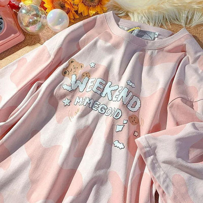 Armas puuvillane karu t-särk tänavariided suvine ülisuur t-särk naiste harajuku lühikeste varrukatega topid T-särk hip hop lips värvitud naljakad ts