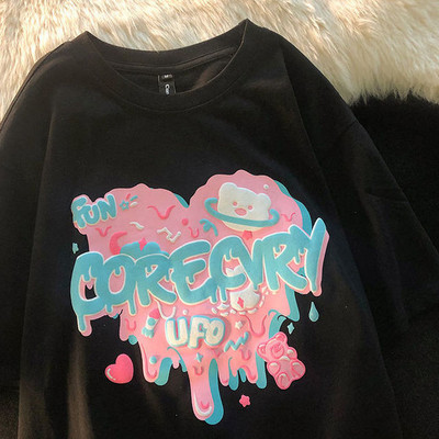 Armas puuvillane karu t-särk tänavariided suvine ülisuur t-särk naiste harajuku lühikeste varrukatega topid T-särk hip hop lips värvitud naljakad ts