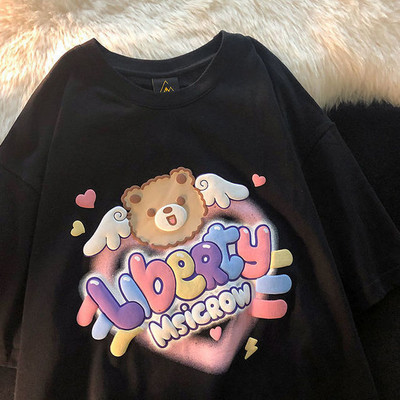 Armas puuvillane karu t-särk tänavariided suvine ülisuur t-särk naiste harajuku lühikeste varrukatega topid T-särk hip hop lips värvitud naljakad ts