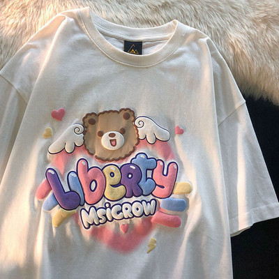 Armas puuvillane karu t-särk tänavariided suvine ülisuur t-särk naiste harajuku lühikeste varrukatega topid T-särk hip hop lips värvitud naljakad ts