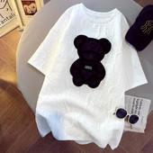 Madingi Little Bears Spausdinti Juokingi grafiniai marškinėliai Vasariniai balti medvilniniai Estetiniai viršutiniai viršūnės Dideli Kpop Moteriški Mieli marškinėliai