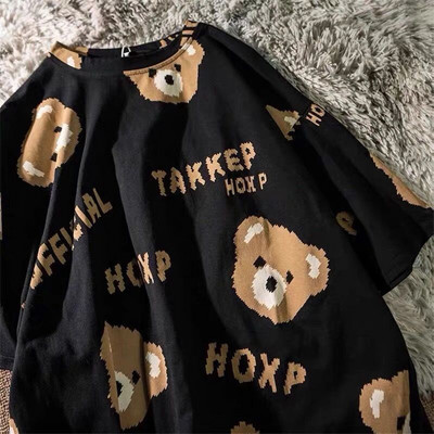Madingi Little Bears Spausdinti Juokingi grafiniai marškinėliai Vasariniai balti medvilniniai Estetiniai viršutiniai viršūnės Dideli Kpop Moteriški Mieli marškinėliai