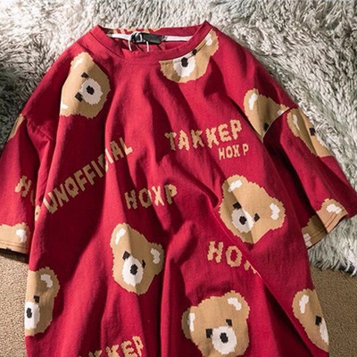 Madingi Little Bears Spausdinti Juokingi grafiniai marškinėliai Vasariniai balti medvilniniai Estetiniai viršutiniai viršūnės Dideli Kpop Moteriški Mieli marškinėliai