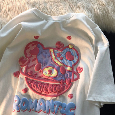Madingi Little Bears Spausdinti Juokingi grafiniai marškinėliai Vasariniai balti medvilniniai Estetiniai viršutiniai viršūnės Dideli Kpop Moteriški Mieli marškinėliai