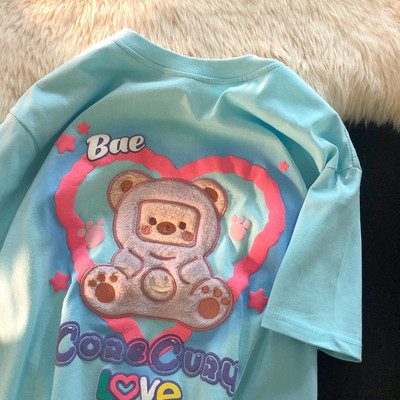 Madingi Little Bears Spausdinti Juokingi grafiniai marškinėliai Vasariniai balti medvilniniai Estetiniai viršutiniai viršūnės Dideli Kpop Moteriški Mieli marškinėliai