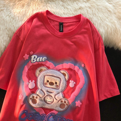 Madingi Little Bears Spausdinti Juokingi grafiniai marškinėliai Vasariniai balti medvilniniai Estetiniai viršutiniai viršūnės Dideli Kpop Moteriški Mieli marškinėliai