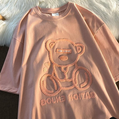 Madingi Little Bears Spausdinti Juokingi grafiniai marškinėliai Vasariniai balti medvilniniai Estetiniai viršutiniai viršūnės Dideli Kpop Moteriški Mieli marškinėliai