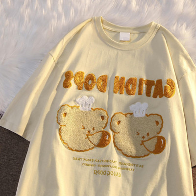 Madingi Little Bears Spausdinti Juokingi grafiniai marškinėliai Vasariniai balti medvilniniai Estetiniai viršutiniai viršūnės Dideli Kpop Moteriški Mieli marškinėliai