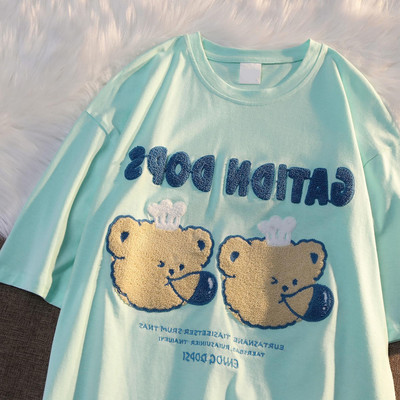 Madingi Little Bears Spausdinti Juokingi grafiniai marškinėliai Vasariniai balti medvilniniai Estetiniai viršutiniai viršūnės Dideli Kpop Moteriški Mieli marškinėliai