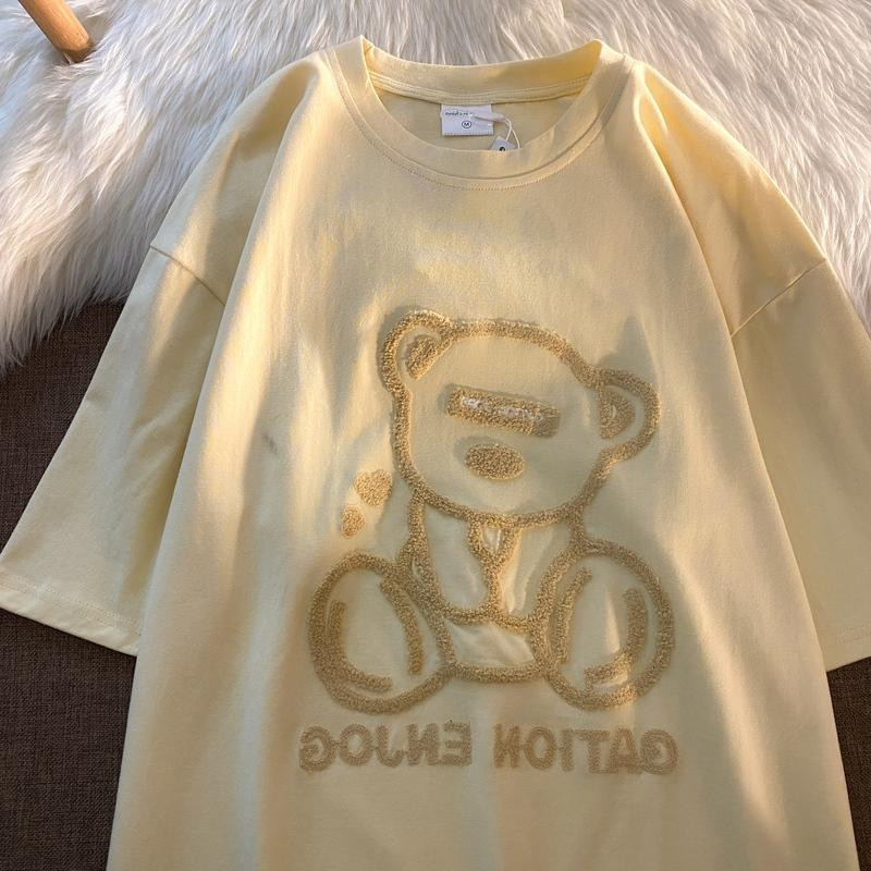 Madingi Little Bears Spausdinti Juokingi grafiniai marškinėliai Vasariniai balti medvilniniai Estetiniai viršutiniai viršūnės Dideli Kpop Moteriški Mieli marškinėliai