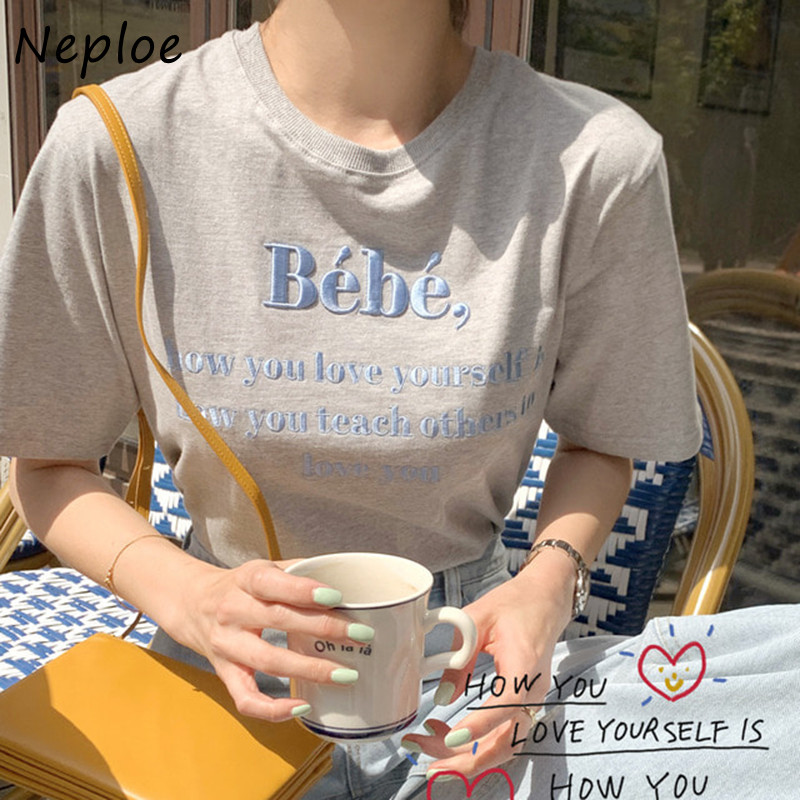 „Neploe O Neck“ megztinis trumpomis rankovėmis marškinėliai su raidėmis, laisvi marškinėliai, vasara 2022 m. Nauji medvilniniai moteriški marškinėliai, daugiaspalviai