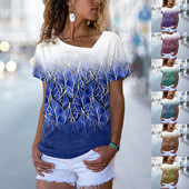 2022 nyári női virágos fa témájú festés póló virágos színes blokkmintás V nyakú alap felsők absztrakt pulóver