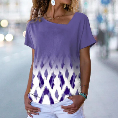 2022 nyári női virágos fa témájú festés póló virágos színes blokkmintás V nyakú alap felsők absztrakt pulóver