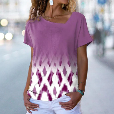 2022 nyári női virágos fa témájú festés póló virágos színes blokkmintás V nyakú alap felsők absztrakt pulóver