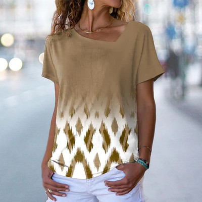 2022 nyári női virágos fa témájú festés póló virágos színes blokkmintás V nyakú alap felsők absztrakt pulóver