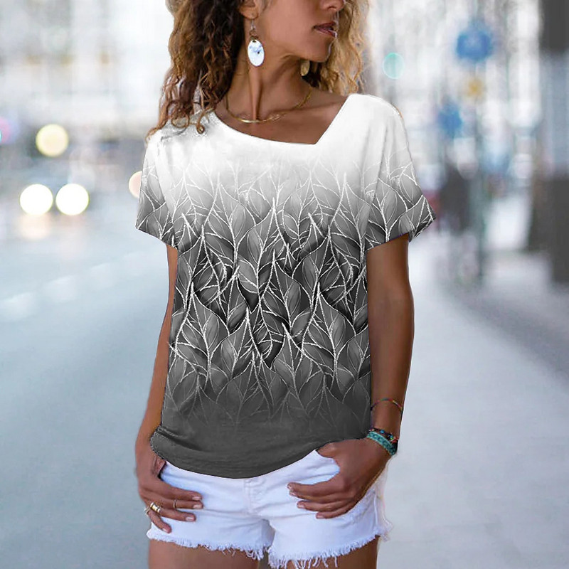 2022 nyári női virágos fa témájú festés póló virágos színes blokkmintás V nyakú alap felsők absztrakt pulóver