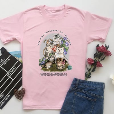 sunfiz Kawaii The Kitten Club Moteriški marškinėliai Gatvės drabužiai balti medvilniniai trumpomis rankovėmis moteriški Oversized grafiniai marškinėliai Mieli Grunge viršutiniai drabužiai