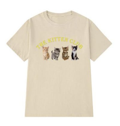 sunfiz Kawaii The Kitten Club Moteriški marškinėliai Gatvės drabužiai balti medvilniniai trumpomis rankovėmis moteriški Oversized grafiniai marškinėliai Mieli Grunge viršutiniai drabužiai