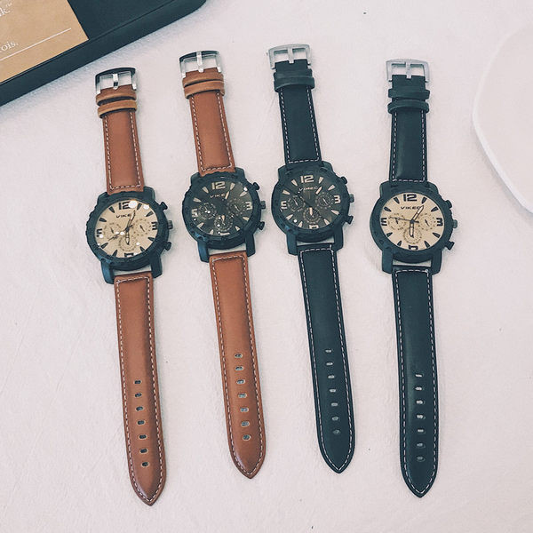 Vyriškas laisvalaikio laikrodis su odine apyranke