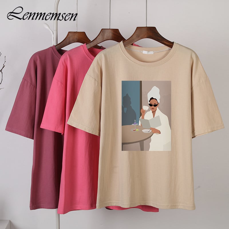 „Lenmemsen“ madingi marškinėliai, moteriški vasariniai laisvi trumpomis rankovėmis, 100 % medvilnės marškinėliai, moteriški laisvalaikio estetiniai, grafiški juodi viršutiniai drabužiai