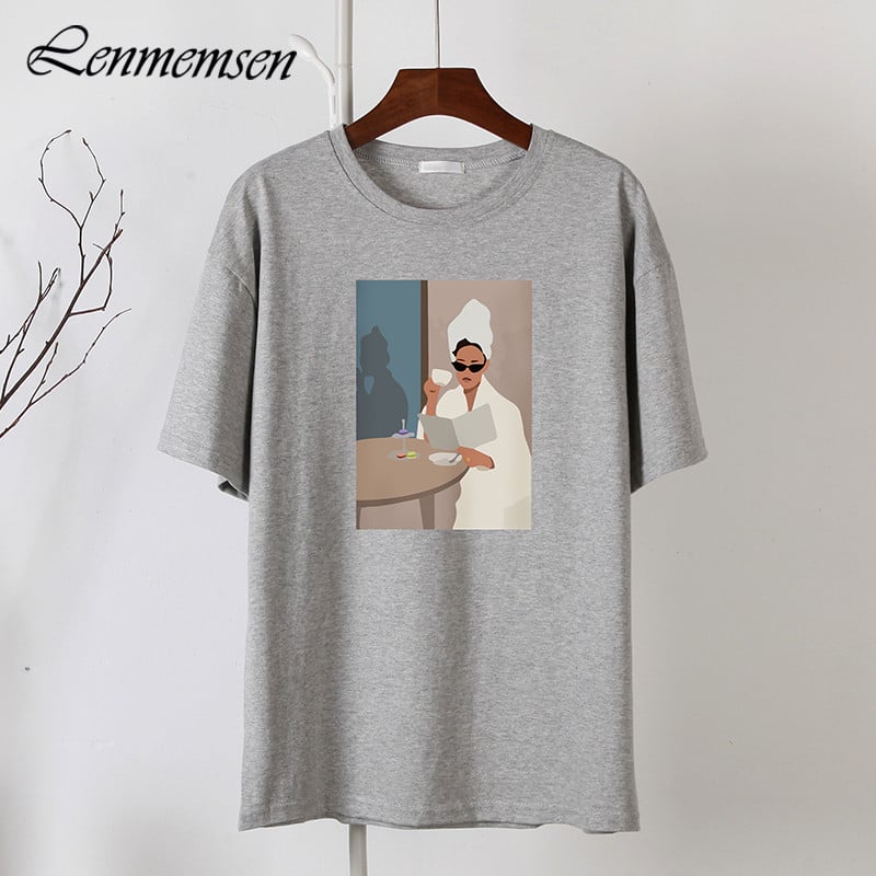 „Lenmemsen“ madingi marškinėliai, moteriški vasariniai laisvi trumpomis rankovėmis, 100 % medvilnės marškinėliai, moteriški laisvalaikio estetiniai, grafiški juodi viršutiniai drabužiai