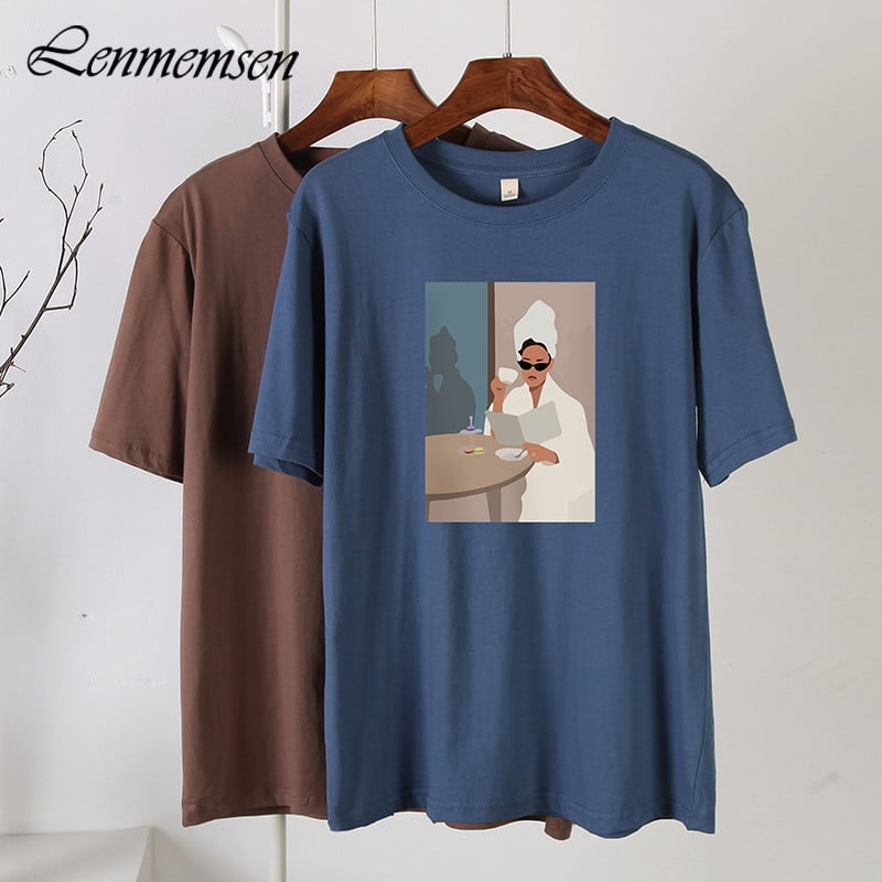 „Lenmemsen“ madingi marškinėliai, moteriški vasariniai laisvi trumpomis rankovėmis, 100 % medvilnės marškinėliai, moteriški laisvalaikio estetiniai, grafiški juodi viršutiniai drabužiai