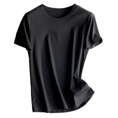 Vasaros merserizuotos medvilnės moteriški šilko marškinėliai su kaklu trumpomis rankovėmis laisvi tiesūs marškinėliai Įprasti marškinėliai minimalistiniams 2021 m.