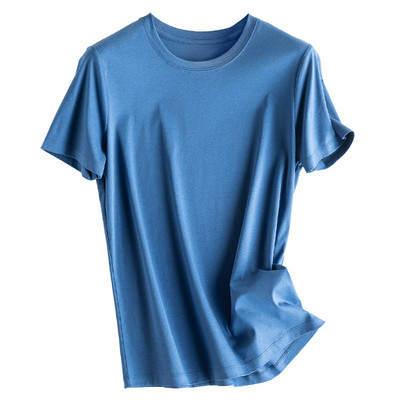 Vasaros merserizuotos medvilnės moteriški šilko marškinėliai su kaklu trumpomis rankovėmis laisvi tiesūs marškinėliai Įprasti marškinėliai minimalistiniams 2021 m.